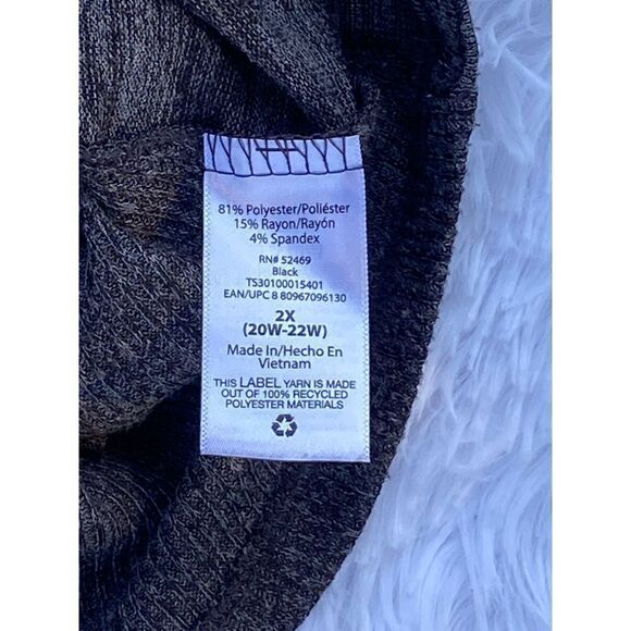 Terra & Sky SZ 2X Woman’s Black/Gray Long Sleeve V-Neck Blouse - Picture 5 of 8